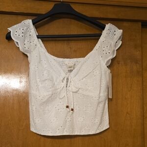 Urban Outfitters White Eyelet Tie-Front Crop Top
